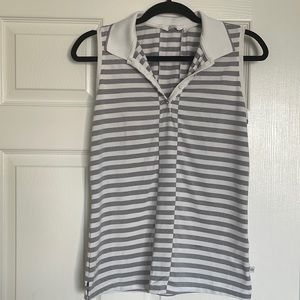 Lady Hagen Gray and White Striped Ladies Golf Shirt